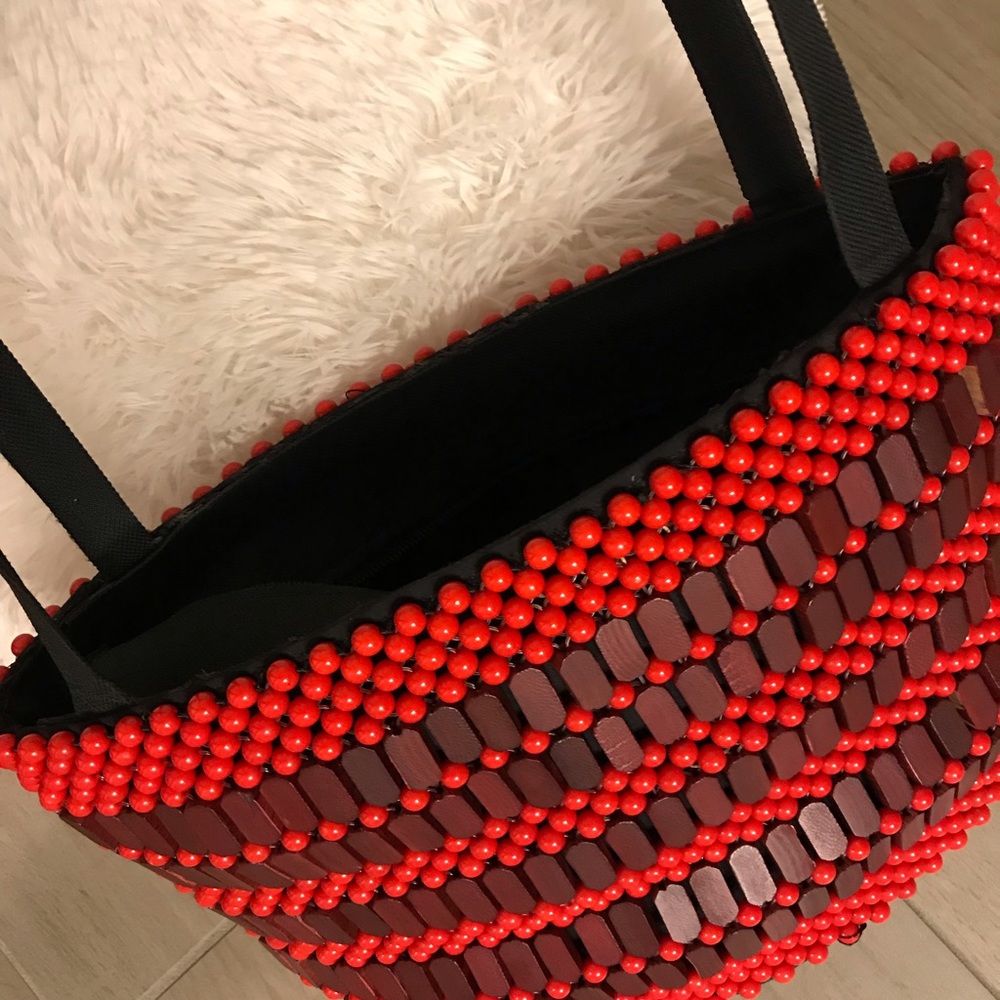 Summer African handmade beaded red and black tote